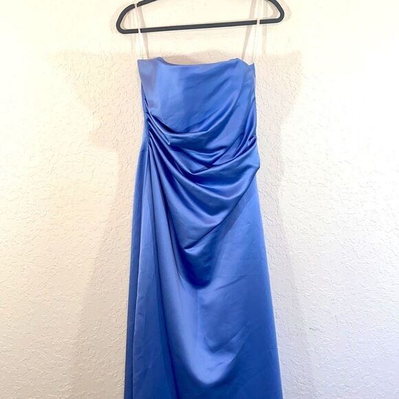 Impressions Sleeveless Light Blue Pleated Satin Formal Gown - Picture 3 of 9